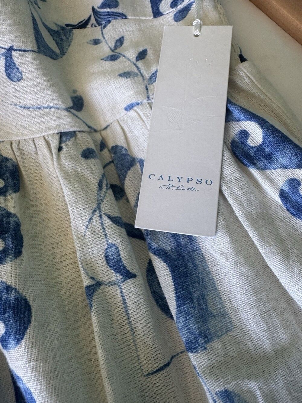 NWT Calypso St Barth Linen Blend Blue White Tiered Maxi Dress Medium Pockets - Picture 5 of 13